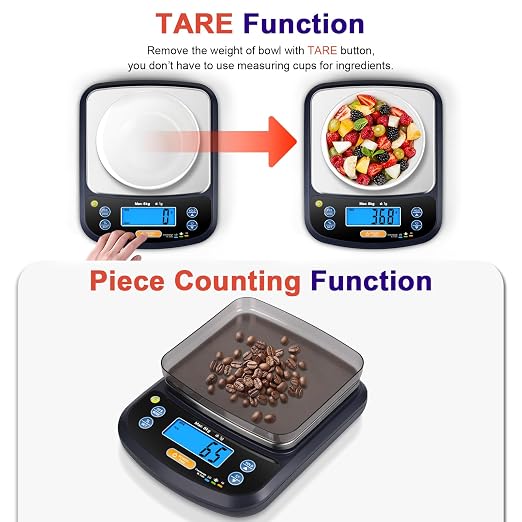 THINKSCALE Digital Kitchen Scale, 17.6lb/8kg Food Scale with Baker's Percentage & USB Rechargeable, IPX6 Waterproof, Removable Stainless Steel Pan, Tare Function for Baking, Cooking, Meal Prep
