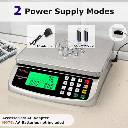 110lb Food Scale, Digital Kitchen Scale with Price Computing Commercial Scale 5 Units, Hold, Tare, PCS, 304 Stainless Steel for Baking, Cooking, Meat, Counting, Adapter Included