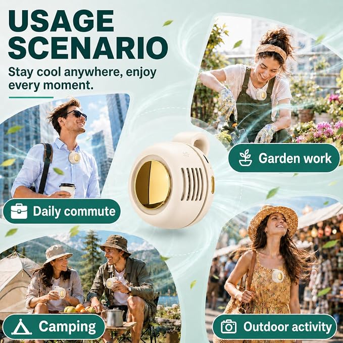 Portable Silent Mini Bladeless Fan Clip On, Small Fan Clip on for Shirt & Waist, Adjustable 3-Speed Suspended Whirlwind Fans, For Outdoor & Travel & Office, Travel Accessories (2, white)