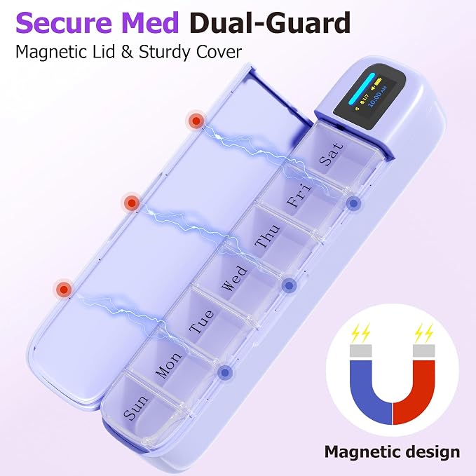 Daviky Smart Pill Organizer with Alarm, Bluetooth Daily Once a Day Pill Box 7 Day with APP, Weekly Travel Pill Case, Portable Pill Reminder for Medicines, Supplements and Vitamins(Purple)