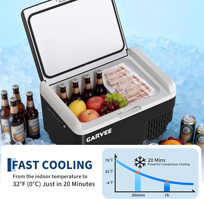 Garvee 12 Volt Refrigerator, 13QT 12V Car Fridge, Portable Freezer Compressor Electric Cooler, 12/24V DC 110-240V AC, Portable Refrigerator for RV/Truck/Camping, -4°F to 68°F