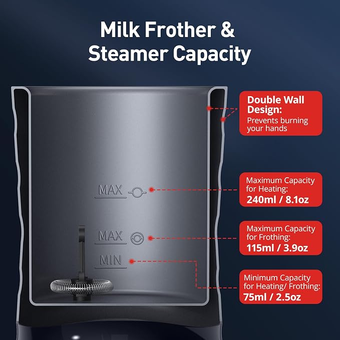 Milk Frother, Paris Rhône 4-in-1 Milk Steamer and Frother, Hot & Cold Foam Milk Warmer with Temperature Control, Auto Shut-Off Frothers for Coffee, Latte, Cappuccino, Macchiato, Blue