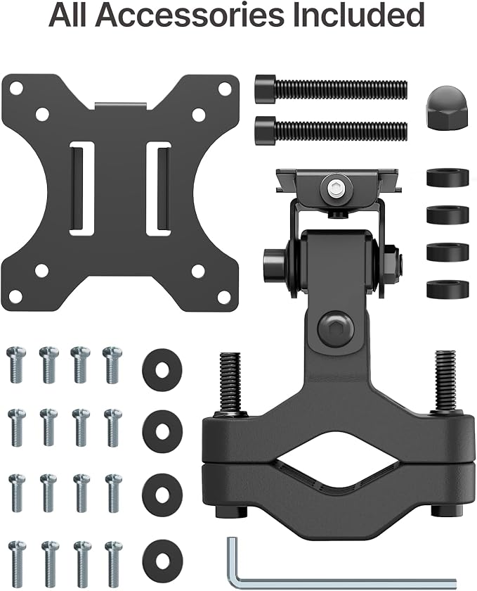 monTEK Universal Pole Mount Bracket for 17”-32” Screens, Holds to 17.6 lbs, Full Motion Adjustable Monitor Mount, 75x75/100x100 VESA Mounting Plate, Fits 1.1”-2.4” Pole Diameter, Black