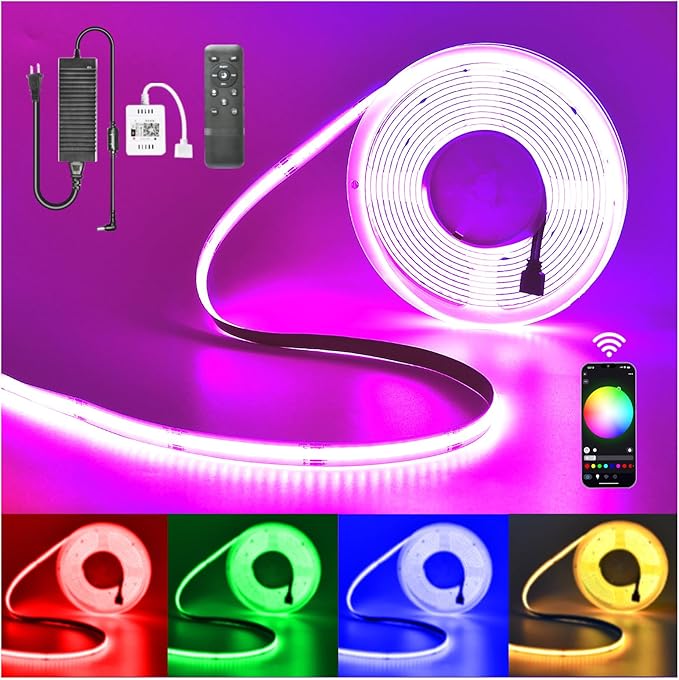 24V RGB COB Led Strip Light 32.8FT/10M, 5760Leds,10mm Width, Flexible Led Tape Light, Smart Led Strip Light Color Changing, Music Sync, Led Strip Lights for Room Decor, TV Backlights