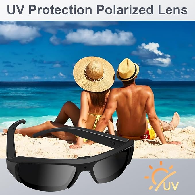 Camera Sunglasses Sports Action Smart Glasses Cam 1080P Video Camera Glasses UV Protection Polarized Lens Support Photos/Videos Recording mit 32GB Micro SD Card & Card Reader for Outdoor Activities
