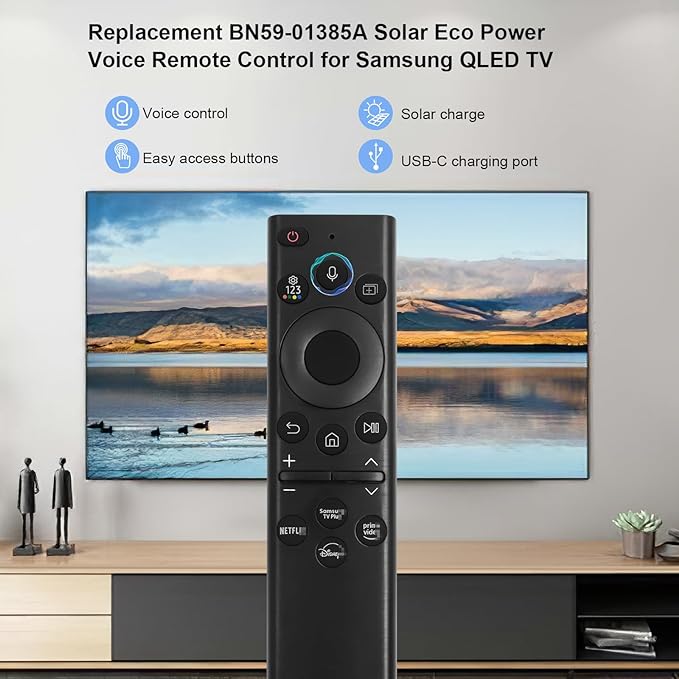 BN59-01385A Solar Voice Rechargeable TV Remote for Samsung Smart TVs, Replacement for 2019–2026 Samsung TV Remote Control with Solar Charging and Voice Search