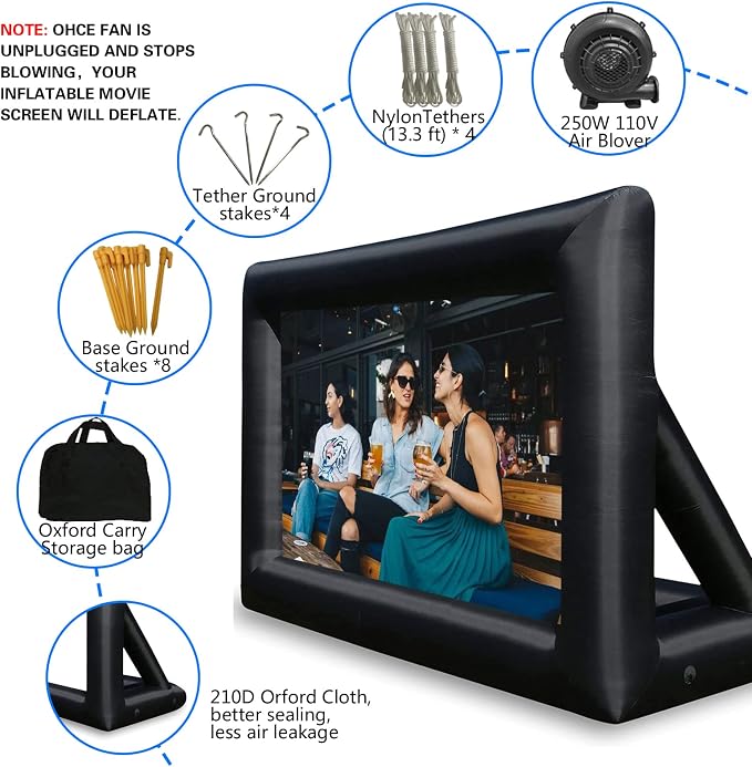 GZKYYLEGS 20 Feet Inflatable Projector Screen Outdoor Inflatable Movie Screen with Air Blower Storage Bag, Easy Set Up Blow Up Screen for Backyard Movie Night, Theme Parties, Celebrations