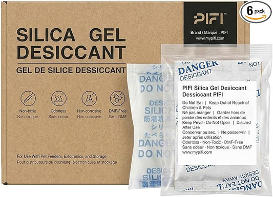 PiFi Automatic Pet Feeder Desiccant Refill Packs, 6 Replacement Moisture Absorber Bags for Cat & Dog Feeder Food Hopper, Food-Safe Non-Toxic Silica Gel Accessory, Up to 6 Months