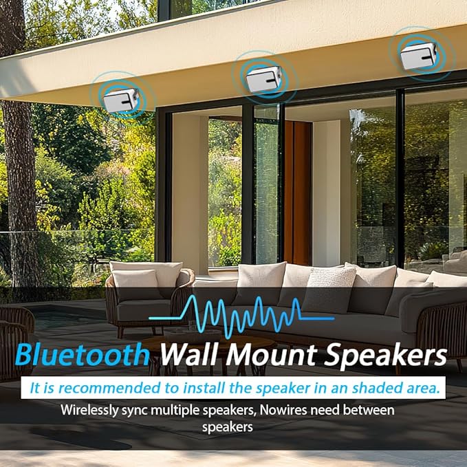 YVU Outdoor Bluetooth Speaker 250W, Wireless Sync Up to 100 Speakers,Indoor/Outdoor Sound System for Patio, Porch, Gazebo, Garage (2 PCS)