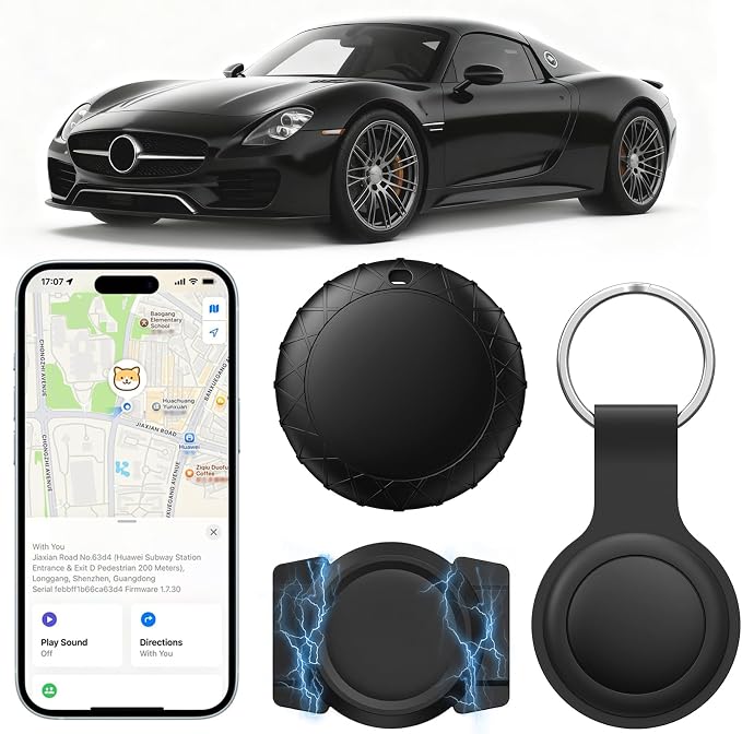 GPS Tracker for Vehicles with Magnetic Case Work with Find My (iOS Only)-No Monthly Fee Subscription No SIM Card Required, Waterproof,Real-Time GPS Tracking Devices or Cars, Trucks, Anti-Theft(Black)