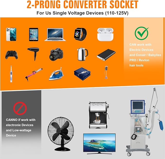 Travel Adapter Worldwide,Voltage Converter Us to Europe, 220v to 110v Power Adapter, European Plug Power Converter 1300w, Transformer for Curly Hair Dryer.