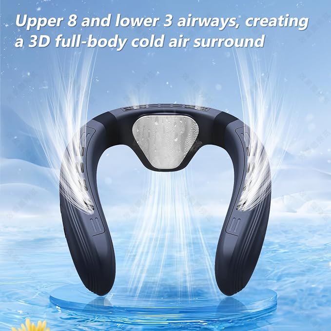 Neck Air Conditioner Fans That Blow Cold Air Cooling Device Wearable Fan, 5200mAh Battery Operated Rechargeable Personal Fan, Blue
