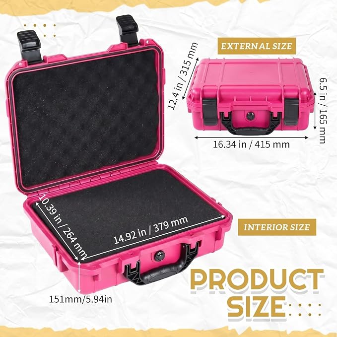 Relaxweex 1 Pcs 16.3 x 6.5 x 3.7 Inch Waterproof Hard Case with DIY Customizable Foam Insert Portable Protective Case with Knife for Camera Drones Equipments Tools Test Instruments(Rose Red)