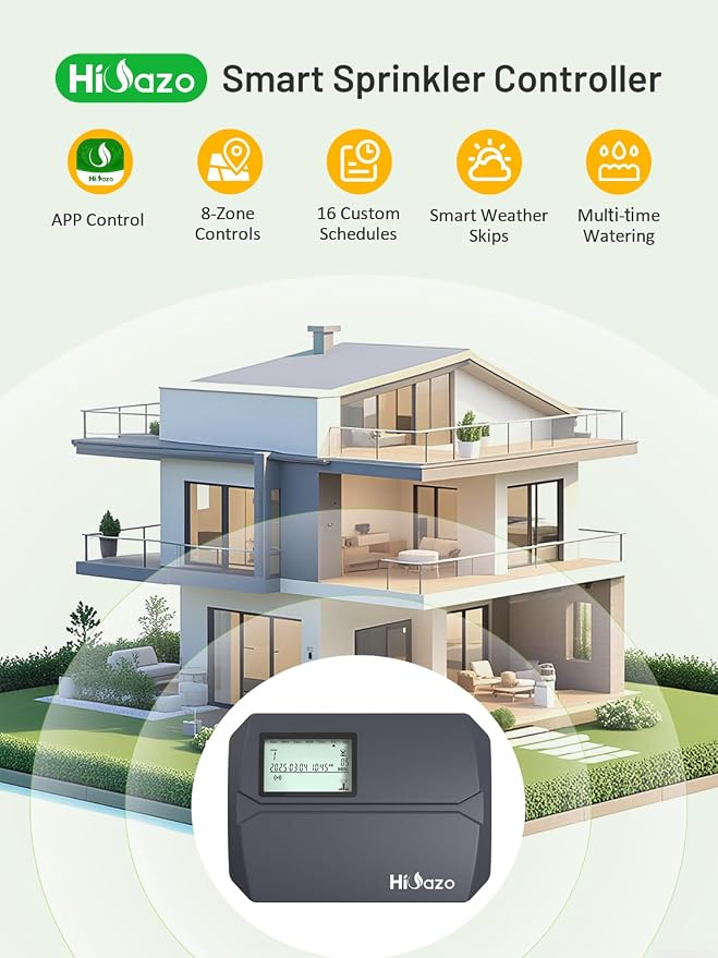 Indoor Smart Sprinklers Controller WiFi, Irrigation Controller Easy Use App Enabled, 8 Zone + 16 Plans, Save Water Auto Skip Rain, Freeze & Wind, 10 Minutes Install