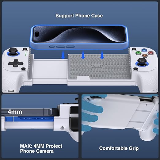 Mobile Game Controllers for iPhone/Android, Hall Effect Phone Controllers Support Phone Case,Game Controllers for Xbox,for PlayStation,Cloud/Steam Gaming (White)