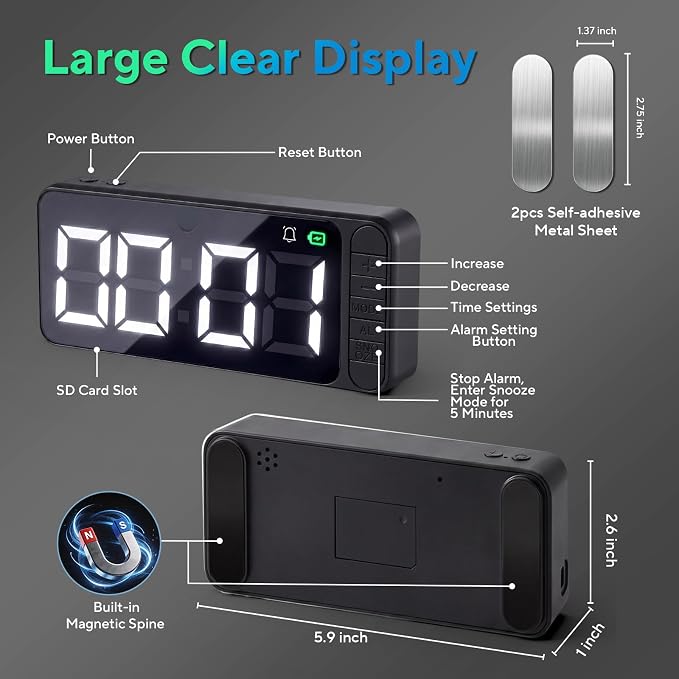Hidden Camera Clock 4K WiFi Indoor Security Camera with Long Battery Life, Remote View with Phone, Magnetic Nanny Cam with Night Vision for Home, Office, Store