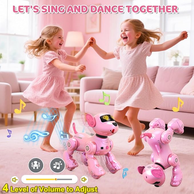 VATOS Rechargeable Robot Dog for Kids, Remote Control Robotic Dog with Programmable, 17 Interactive Functions & Volume Adjustable, Singing Dancing Robot Dog Toy Gift for Girls 3-8 Years Old, Pink