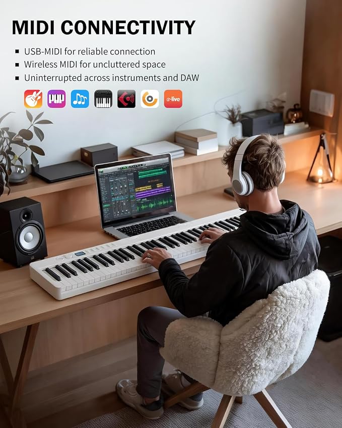 AiJoy 88-Key Portable Piano Keyboard with Semi-Weighted Keys Folding Piano, Built-in Speakers/MIDI, Long Battery Life Electric Keyboard Piano for Beginners