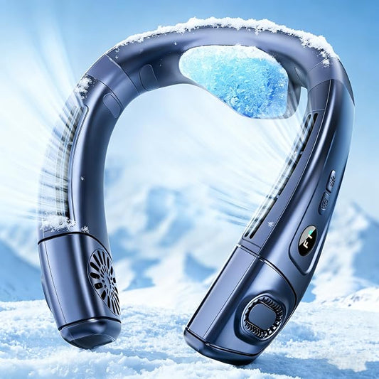 Portable Neck Air Conditioner, Upward & Downward Back Airflow Wearable Fan, Large Cooling Plate, 6000mAh Battery, Lightweight Bladeless Neck Fan for Golf, Travel, Outdoor Work (Dark Blue)