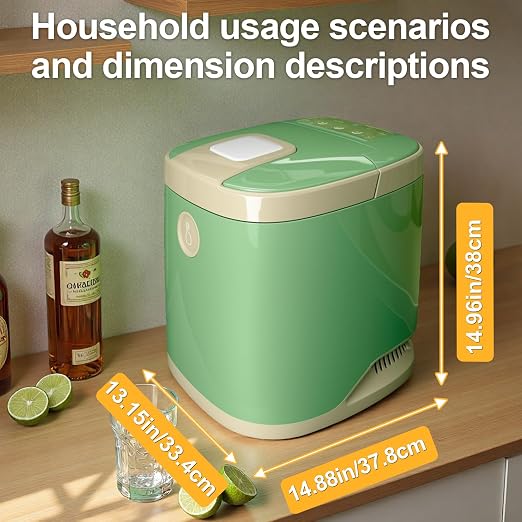 Countertop Ice Maker Machine, 9 Ice Cubes Ready in 5 Mins, 12V Ice Maker in Car, 30lbs in 24Hrs, 4 Sizes Ice Support, Portable Ice Maker with Basket and Scoop, for Car/Home/Kitchen/Camping/RV
