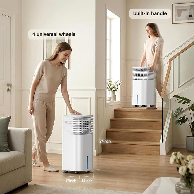 3-IN-1 Portable AC Unit with Remote, 24" Windowless Portable Air Conditioner, 15H Timer & 120°Oscillation, 2-Gal Tank, 3 Modes & 3 Speeds, Ultra-Quiet Ventless Swamp Cooler for Home Office, White