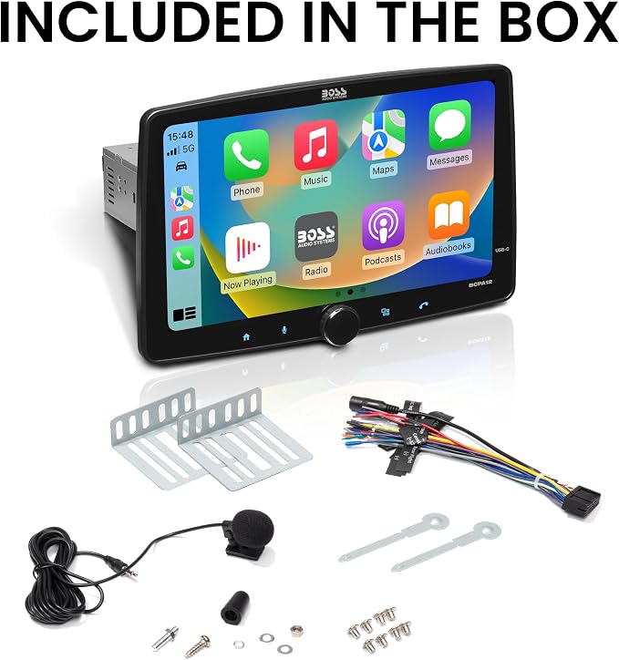 BOSS Audio Systems BCPA12 Single Din Car Stereo - Apple CarPlay, Android Auto, 12 Inch Touchscreen, Bluetooth, No DVD CD Player, Radio Receiver