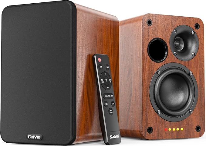 Saiyin Bluetooth Bookshelf Speakers, 30W X 2 Powered TV Speakers with 3.75 Inch Woofer, Turntable Speakers with Optical/AUX/RCA Input for PC and TV | 30W*2, 3.75 Inch Woofer, Optical/AUX/RCA/Bluetooth Input, TV/Turntable/Record Player/Computer/PC