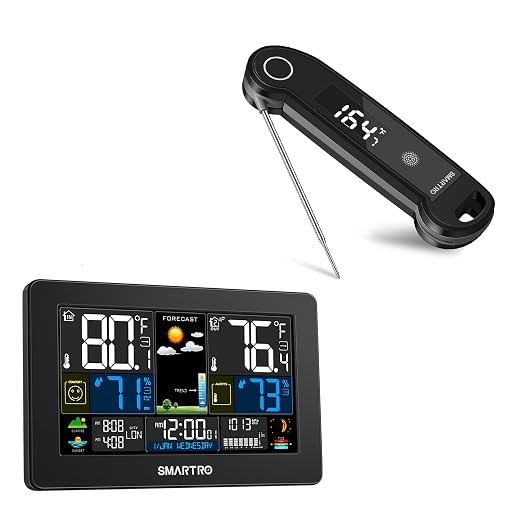 SMARTRO ST49 Instant Read Meat Thermometer Black and SC93 Weather Station Wireless Indoor Outdoor Thermometer Temperature Humidity Monitor