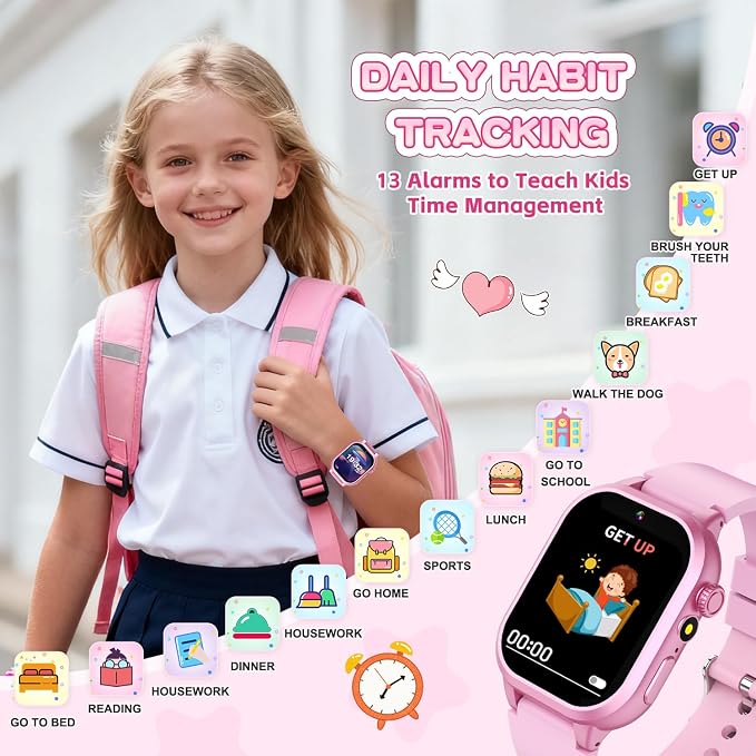 MOFGDNI Smart Watch for Girls - Kids Watch with 39 Games, Built-in Camera, Video Recorder, Alarm, Calculator, Pedometer & Various Wallpapers – Toys for Ages 4-12 Years Old Birthday