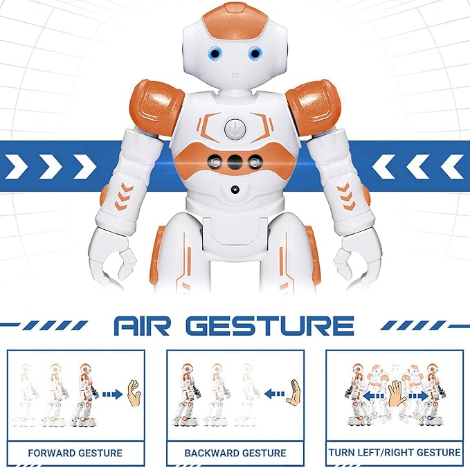 KingsDragon RC Robot Toys for Kids, Gesture & Sensing Programmable Remote Control Smart Robot for Age 3 4 5 6 7 8 Year Old Boys Girls Birthday Gift Present,Orange