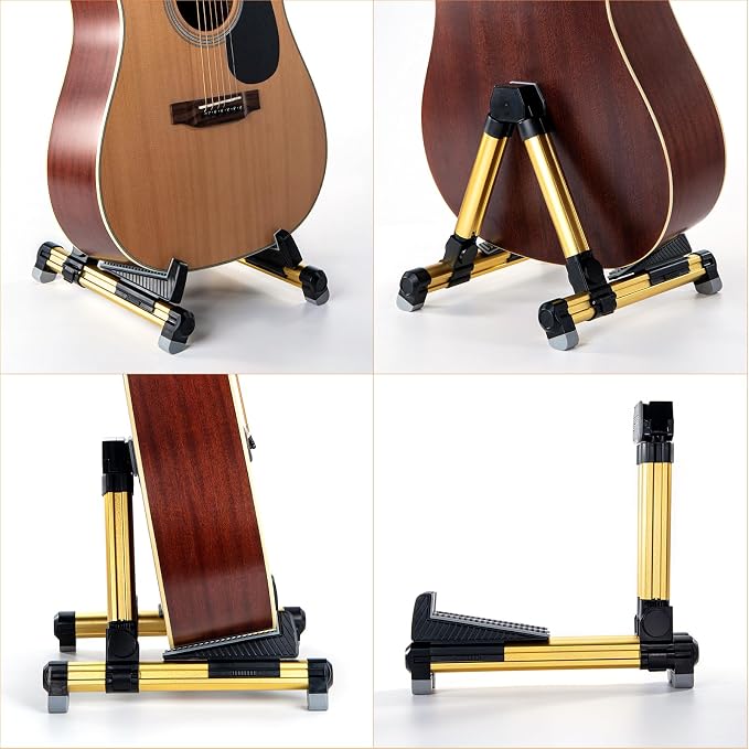 ENO MUSIC Folding Acoustic Guitar Stand, Suitable for Electric Guitars, Bass Guitars (Gold)