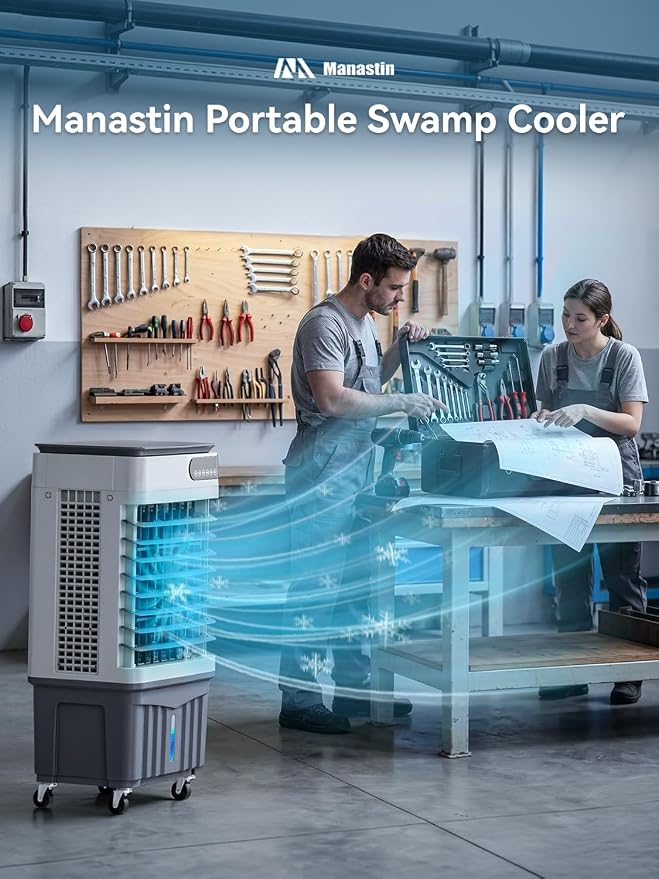 2800CFM Swamp Cooler, 4-IN-1 Evaporative Air Conditioners With 9.8 Gal Water Tank, 4 Ice Packs, Remote, 12H Timer, 120°Oscillation, 36”Portable Cooling Fan with 3 Modes&Speeds for Indoor Room （9）