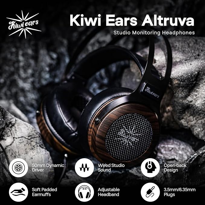 Linsoul Kiwi Ears Altruva Over Ear Headphone, Hi-Fi 50mm Dynamic Driver Monitoring Headphones, Wired Gaming Headset, Open-Back Stereo Headphones for Studio Engineer Audiophile Gaming (Blackwood)