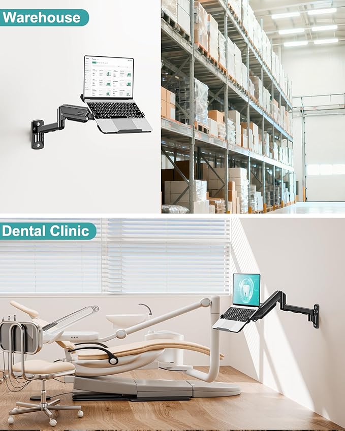 MOUNT PRO Laptop Wall Mount, 2-in-1 Monitor Wall Mount with Vented Tray for 11-17" Notebook/13-32 Computer Screen, Full Motion Adjustable Laptop Holder Stand, Gas Spring Laptop Arm Holds 4.4-22 lbs