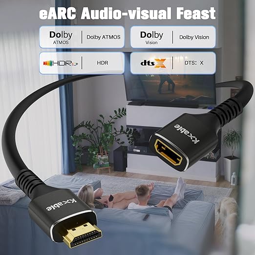 8K HDMI Extension Cable 30 FT, HDMI 2.1 Ultra High Speed Male to Female Cord Adapter, 24AWG OFC Conductor, Compatible with Roku TV Stick PS5 PS4 Xbox Laptop PC Player Google Chromecast Wii U HDTV