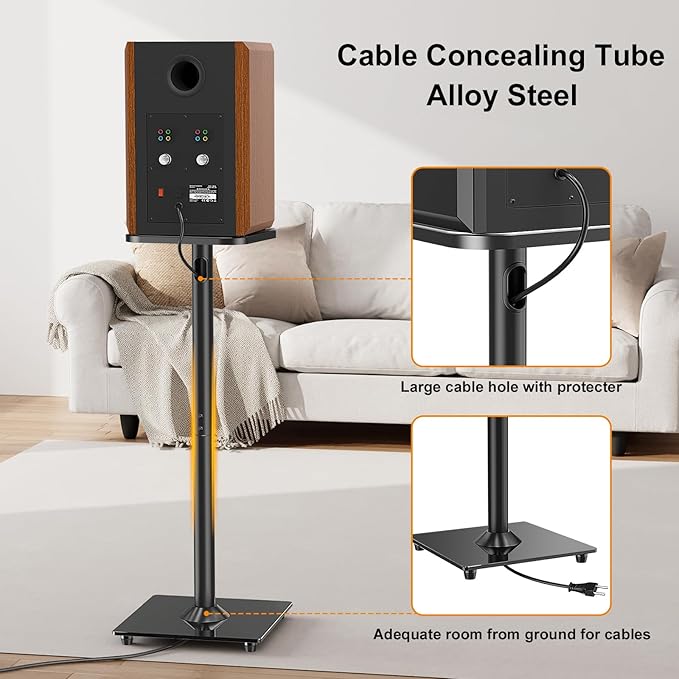 ELIVED Universal Speaker Stand Pair, 31 Inch Height Bookshelf Speaker Stands for Satellite Speaker Large Speaker Up to 22 lbs, Surround Sound Speaker Stand with Cable Management, Black