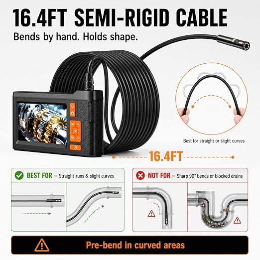 Dual Lens Borescope with 32GB Card, 4.3" Endoscope Camera with Light Support Free 1920*1080P Photo/Video, 16.4FT Semi-Rigid Inspection Snake Camera with IP67 Waterproof for Automotive, Engine & HVAC