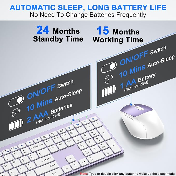 Wireless Keyboard and Mouse Combo, Full Size Silent Ultra Thin Keyboard with Magnetic Wrist Rest, Optical Mouse, 2.4G Lag-Free Cordless Mice Keyboard Set for Computer, Mac, Laptop, PC, Windows