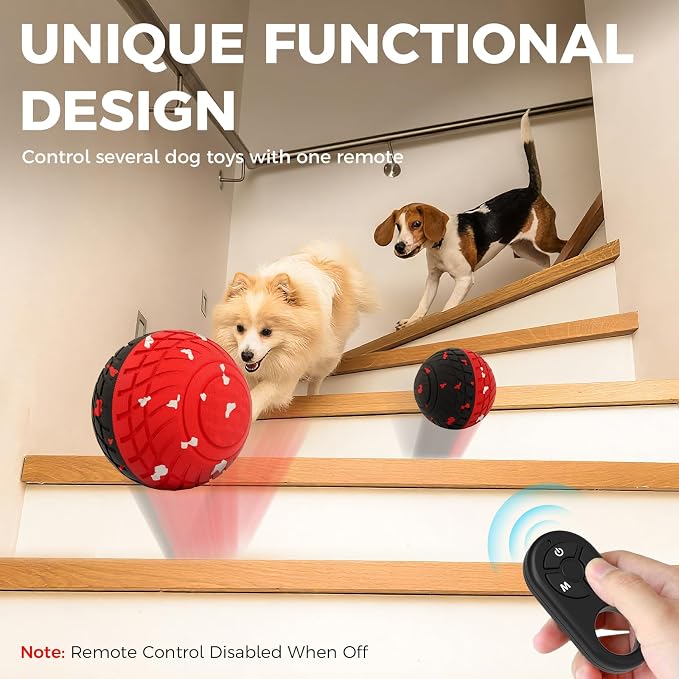 Diman Interactive Dog Ball Toys with Remote Control, E-TPU Material | Interactive Puppy Toys, Bouncing Dog Ball, Moving Dog Toys to Keep Them Busy, 3.2 Inch, Red Black