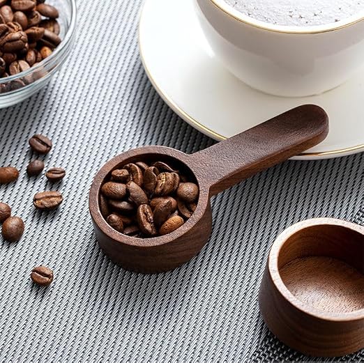 Luviora Walnut Wood Coffee Scale with Spoon, 0.1g Precision Digital | Wooden, Mini Coffee Scale, USB-C Rechargeable, Espresso & Pour-over, Coffee beans & Kitchen Use, Minimalist Design