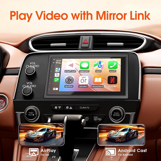 Haudio Double Din Car Stereo, 7 Inch HD Touchscreen with Wireless Apple Carplay & Android Auto, Mirror Link, Bluetooth 5.4, SWC, Subwoofer, 5.1 CHN, Backup Camera, 2+64GB, FM/AM Car Radio Receiver