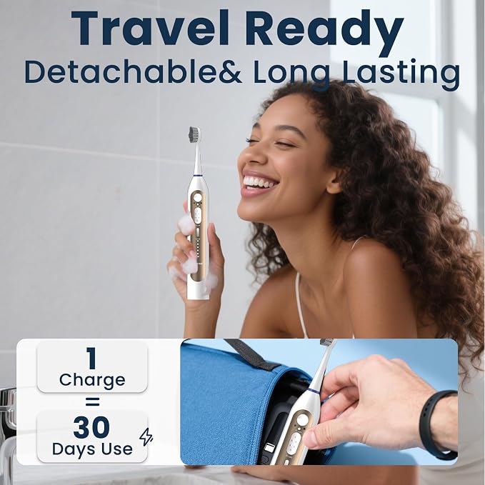 Electric Toothbrush with Water Flosser Combo, 3-in-1 Sonic Flossing Toothbrush and Dental Water Flosser for Teeth Adult Cleaning with 4 Heads, Sensitive, Gum Care, Braces, 500ML-White