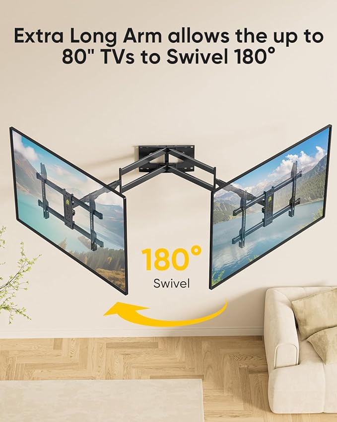 FORGING MOUNT Long Arm TV Mount Full Motion Wall Mount TV Bracket with 43” Extension & Swivel Articulating Arm & Tilt, Fits 42 to 80 Inch Flat/Curve TVs Holds up to 110 lbs, VESA 600x400mm Compatible