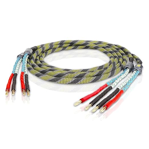 Monosaudio 9AWG Speaker Cable with Banana Blugs 2 x 6.3 mm² HiFi Audiophile Speaker Cable 1 Pair,OFC Gold Plated Brass Banana Plug Connectors for Speakers,Amplifier,Audio Video,AV Receivers（3M/9.9Ft）