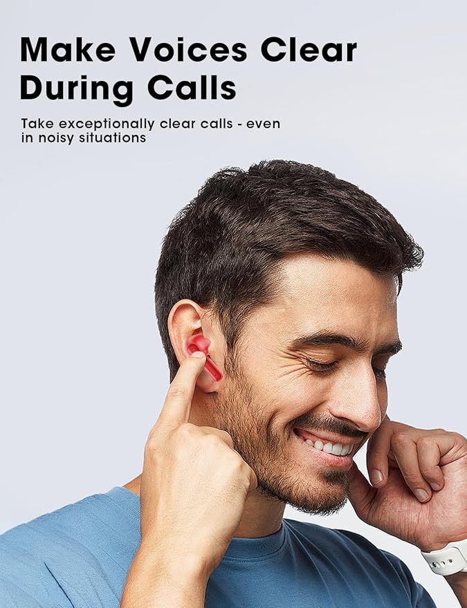 Wireless Earbuds Deep Bass Sound Ear Buds, Bluetooth 5.3 Headphones 48H Playtime, LED Display Earphones with Mic, IPX7 Waterproof Lightweight in-Ear Buds, Touch Control for iPhone TV Laptop Red
