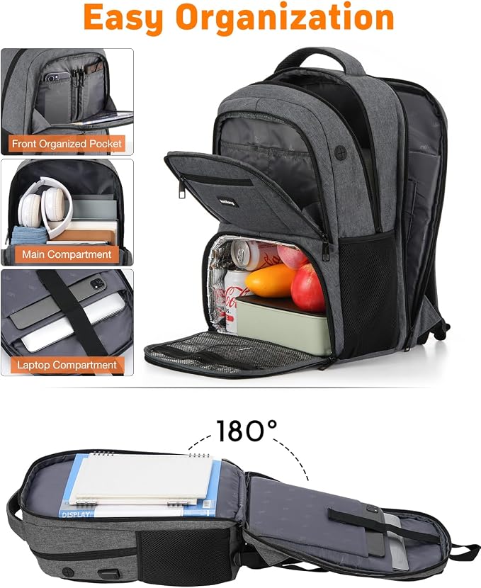 kadilong 17.3 Inch Insulated Backpacks with Cooler&Laptop Compartment,Travel Backpack with Lunch Box Bookbag for Work,Sturdy College Computer Backpack for Men Women Mochilas Lonchera para Hombre