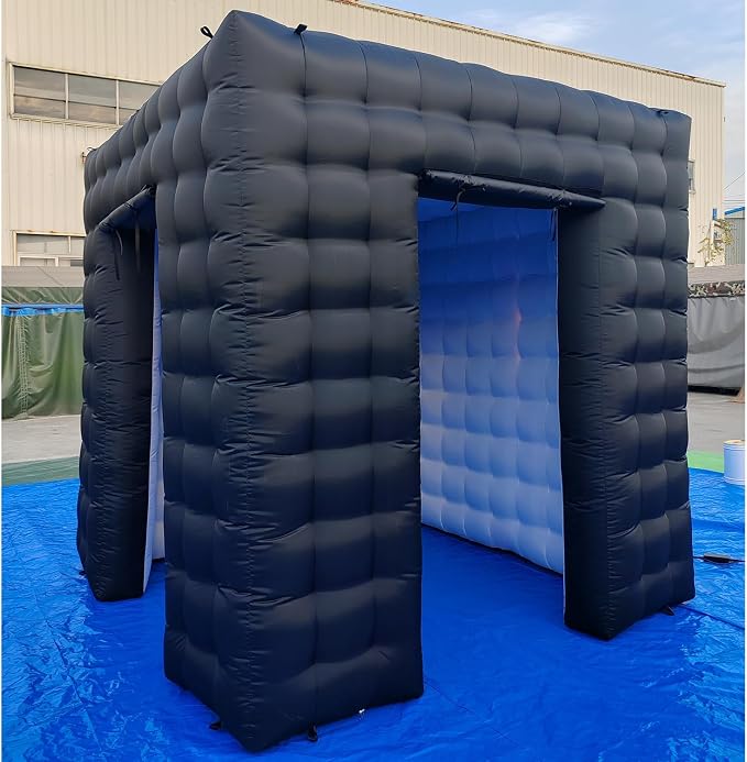 SAYOK Portable Inflatable Photo Booth Enclosure Photobooth Tent Photo Booth Backdrop Inflatable Black Cube Tent with Led Light for Advertising, Bars, Party Wedding (Two Doors, Black&White, 8.2ft)