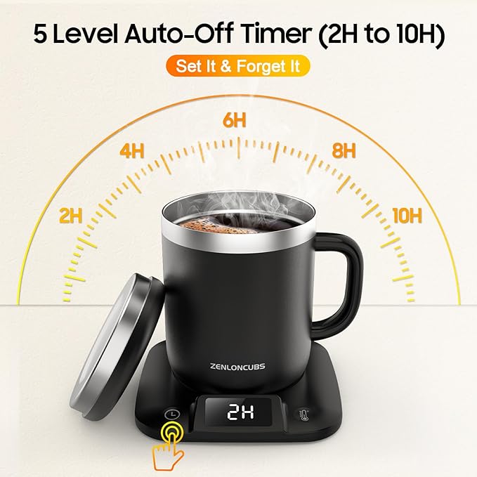Smart Electric Heated Coffee Mug with Temperature Control, 5 Settings & Display, Auto Shut-Off, Fast Heating Warmer Set with Stainsteel Coffee Mug (17oz-Black)