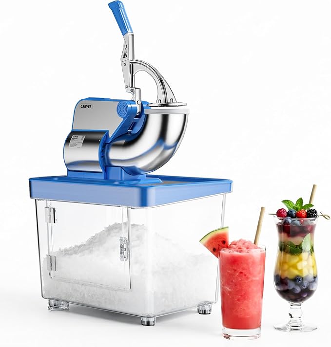 Commercial Ice Crusher 750LBS/H, 350W Electric Snow Cone Machine with 4 Stainless Steel Blades, 2000RPM, 8.98Gal Hopper Shaved Ice Maker with Safety On/Off Switch for Home, Restaurants, Bars, Blue