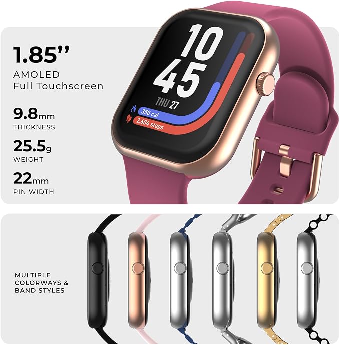 iTouch AIR 5 Smartwatch, 1.85" AMOLED Display, Bluetooth Calling, 100+ Sports Modes, Heart Rate, SpO2, Sleep & Stress Tracking, Water Resistant, 7-Day Battery Life, for Android & iPhone